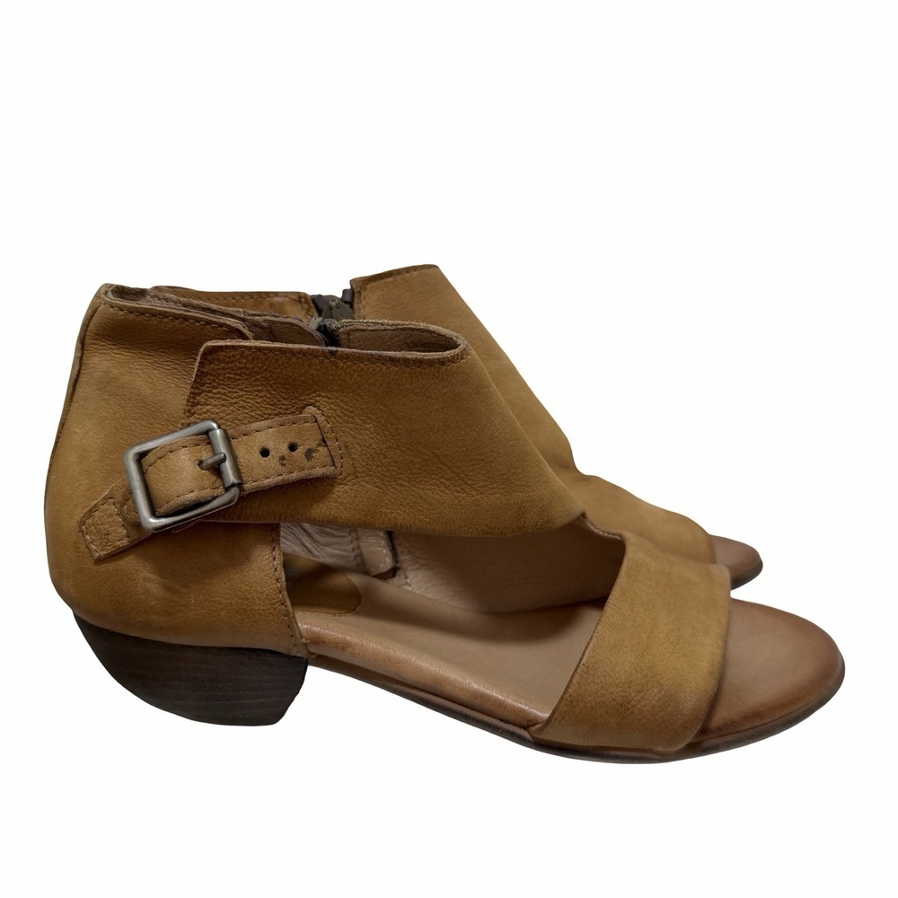 Miz Mooz Womens Colbie Leather Heeled Peep Toe Sandals EU 36 US 5.5-6 Wheat EUC